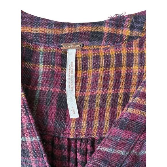 Free People Come On Over Button Down Plaid Top size L Lagenlook Boho Relaxed - Picture 4 of 12